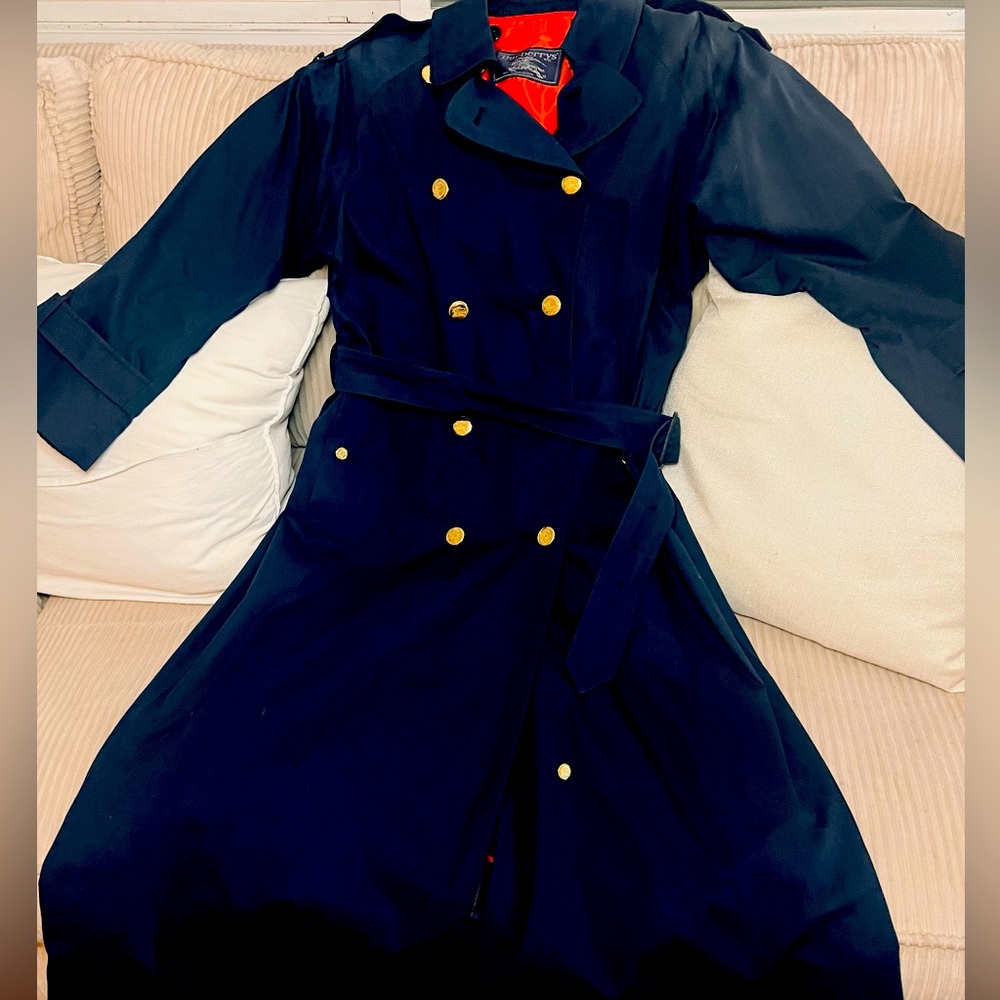 ONE OF A KIND VINTAGE Burberry Navy Blue Trench Coat, Custom Made To Order